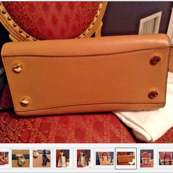 Michael Kors Hamilton Satchel Handbag Shoulder Bag Tri-Color Tan/White/Black - Picture 8 of 12